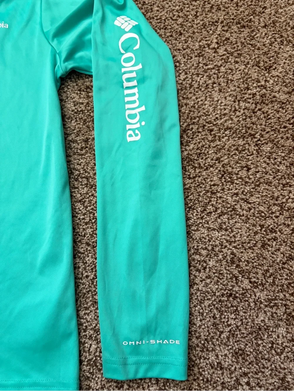Youth M (10/12) Columbia Teal Hooded Long-Sleeve Sun Shirt, Omni-Shade